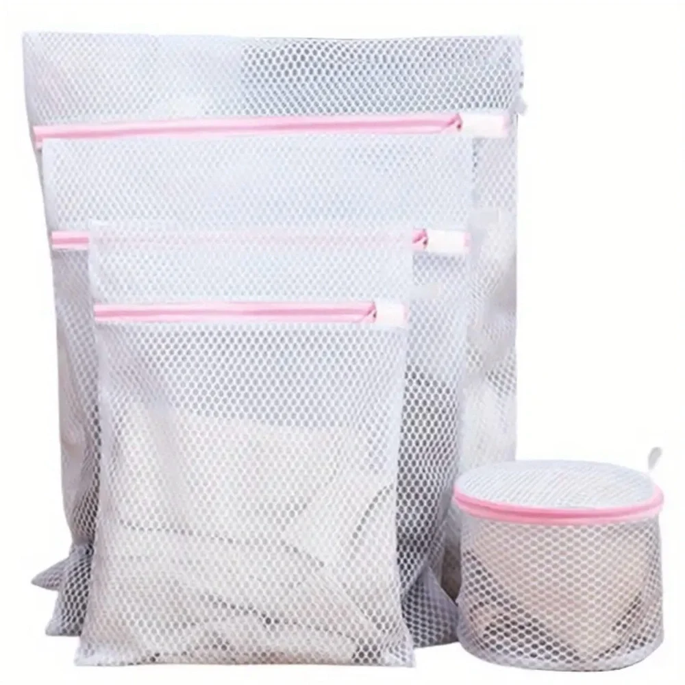 Mesh Laundry Bags Set Pink and White, 4 pcs., NEW